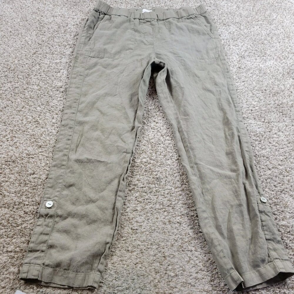 J Jill Pants Womens Medium Beige Green 100% Linen Ankle Straight Convertible